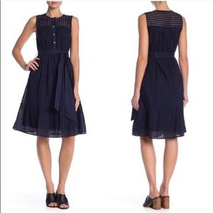 J. Crew Navy Blue Eyelet Sleeves-less Midi Dress 100% Cotton
